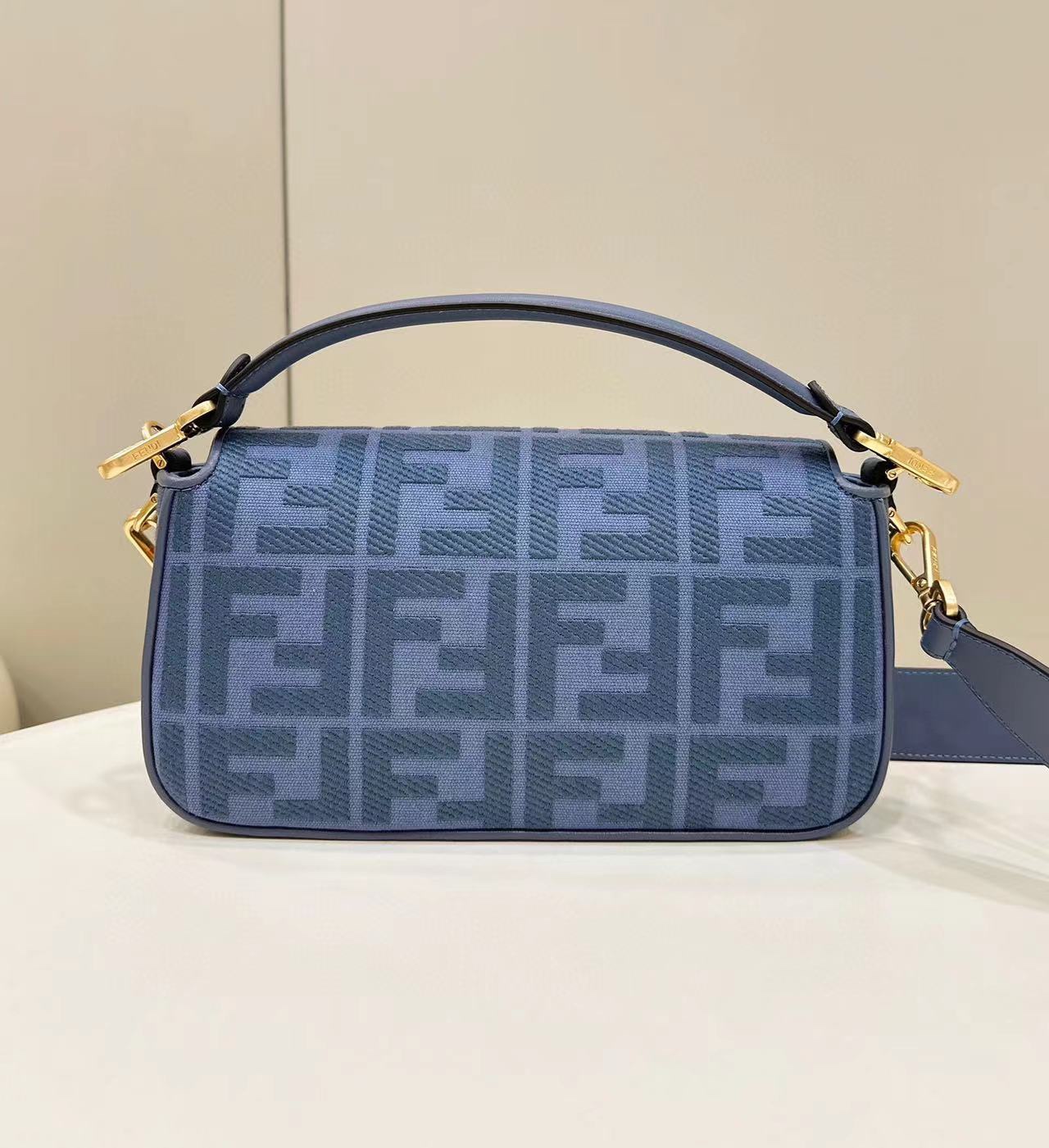 Fendi Medium Baguette FF Canvas Shoulder Bag Blue